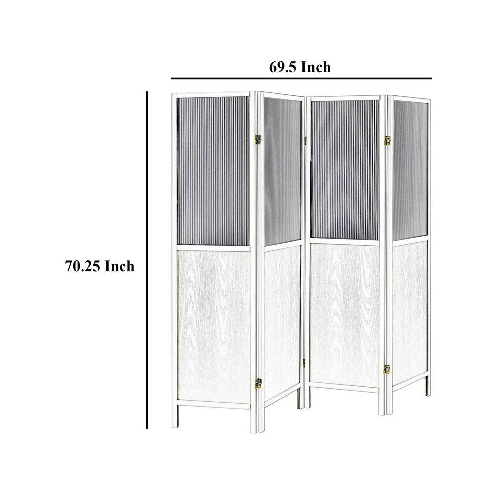 Matt 4 Panel Screen Room Divider Folding Modern White Finish 70 Inch BM329101