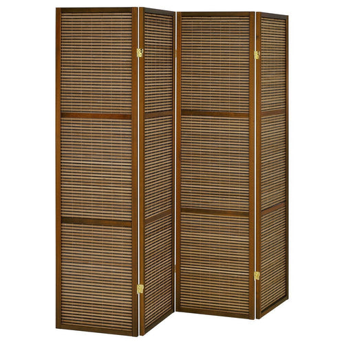 Rown 4 Panel Foldable Privacy Screen, Bamboo, Brown Pine Wood 70 Inch