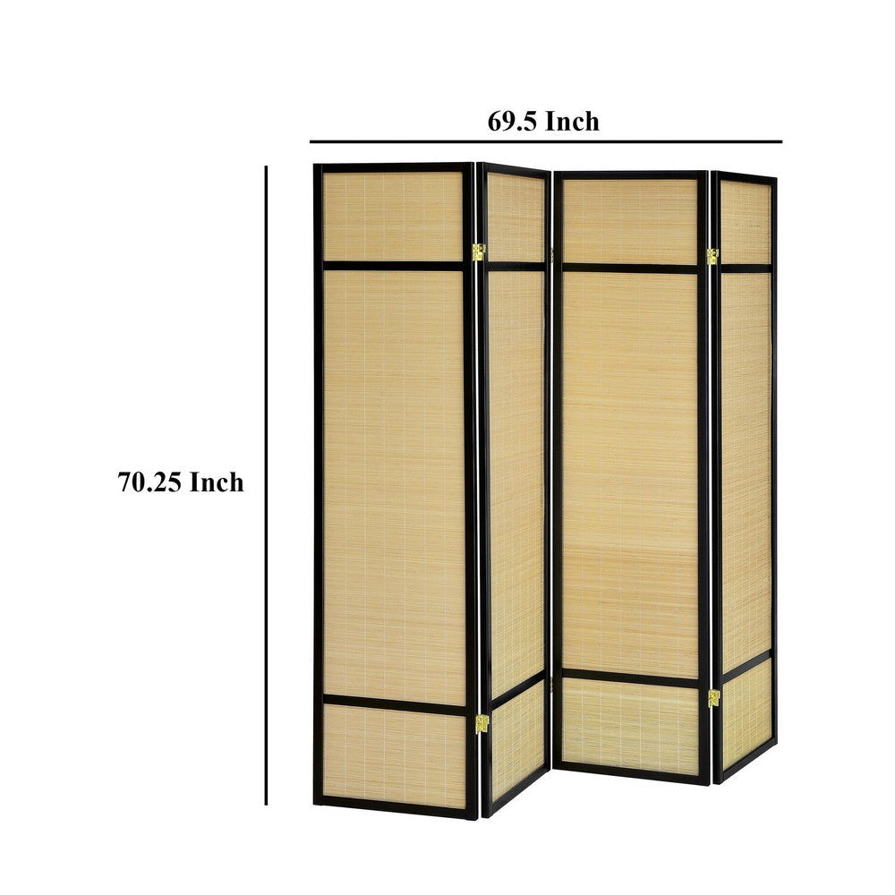 Arce 4 Panel Foldable Privacy Screen Bamboo Black Pine Wood Frame BM329104