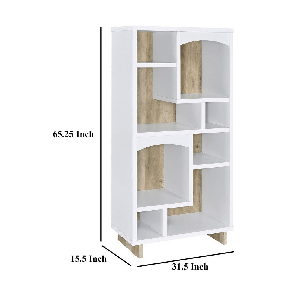 Aton Bookcase Multiple Shelves and Compartments Distressed White BM329110