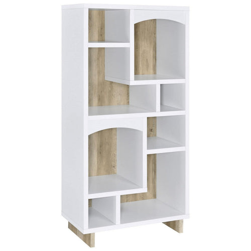 Aton Bookcase, Multiple Shelves and Compartments, Distressed White