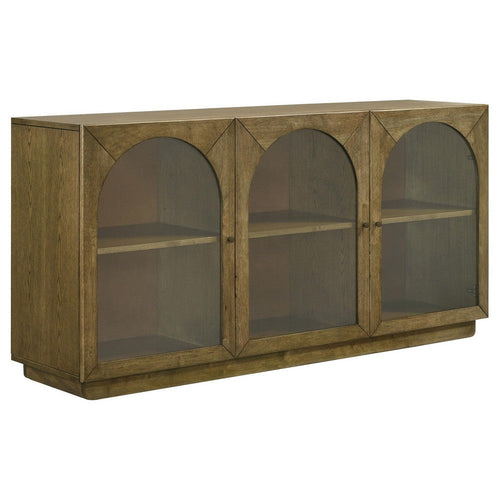 Givy Sideboard Buffet, 3 Arched Glass Doors 71 Inch Natural Brown Wood