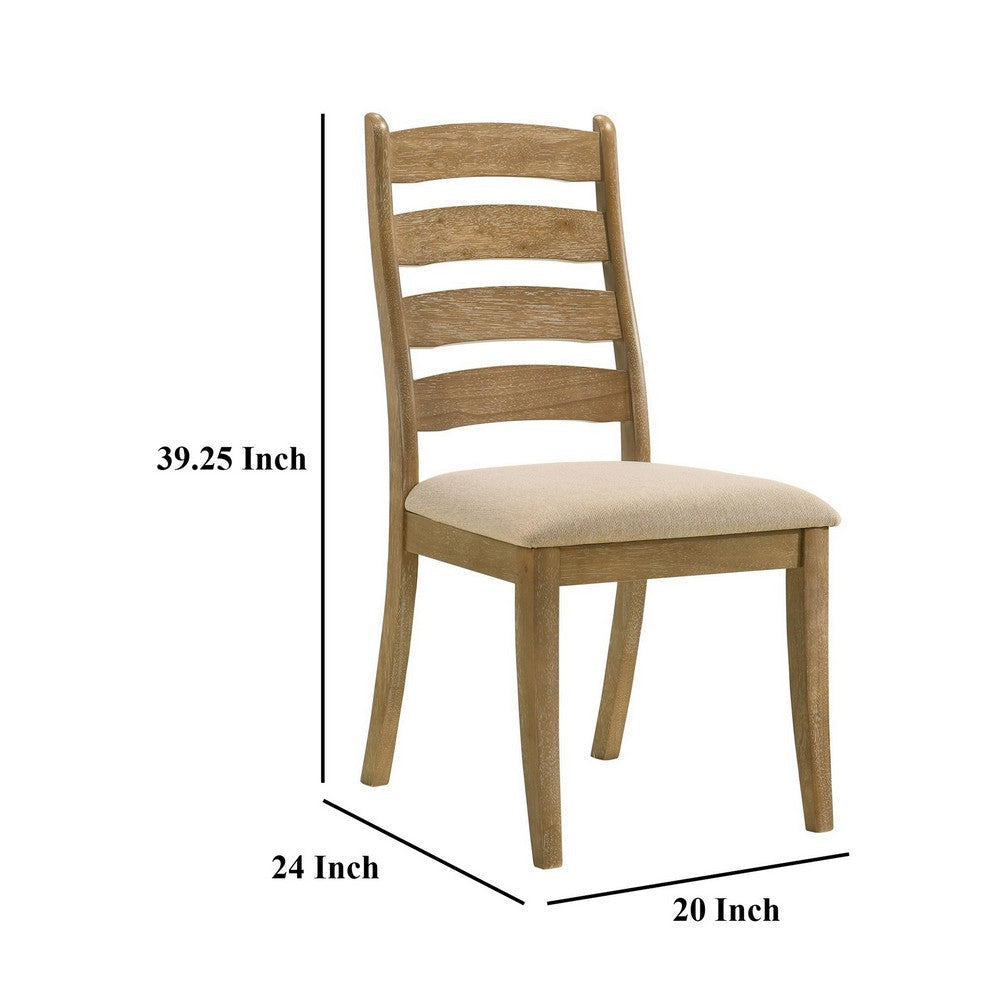 Danie Dining Side Chair Set of 2 Ladderback Brown Wood Beige Fabric BM329135