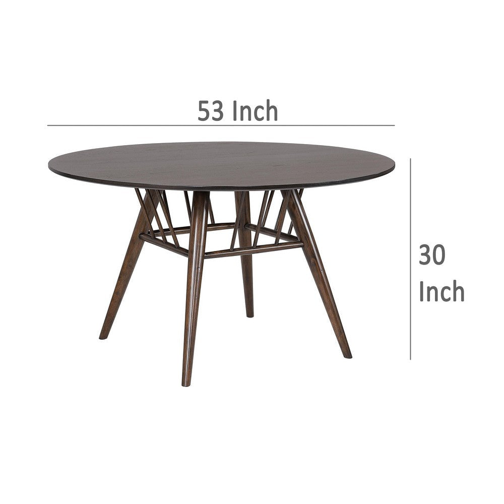 Eve Dining Table Flared Legs Dark Walnut Wood Round 53 Inch Top BM329146