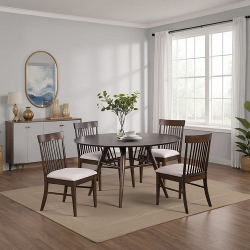 Eve Dining Table, Flared Legs, Dark Walnut Wood, Round 53 Inch Top