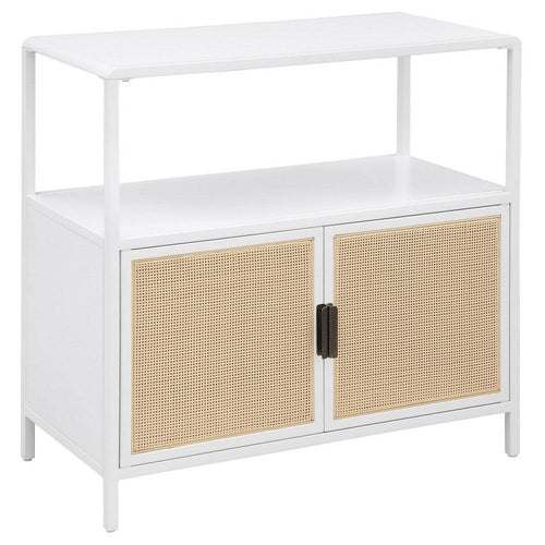 Lanie Accent Cabinet, Open Shelf and 2 Doors, PE Cane, White Metal