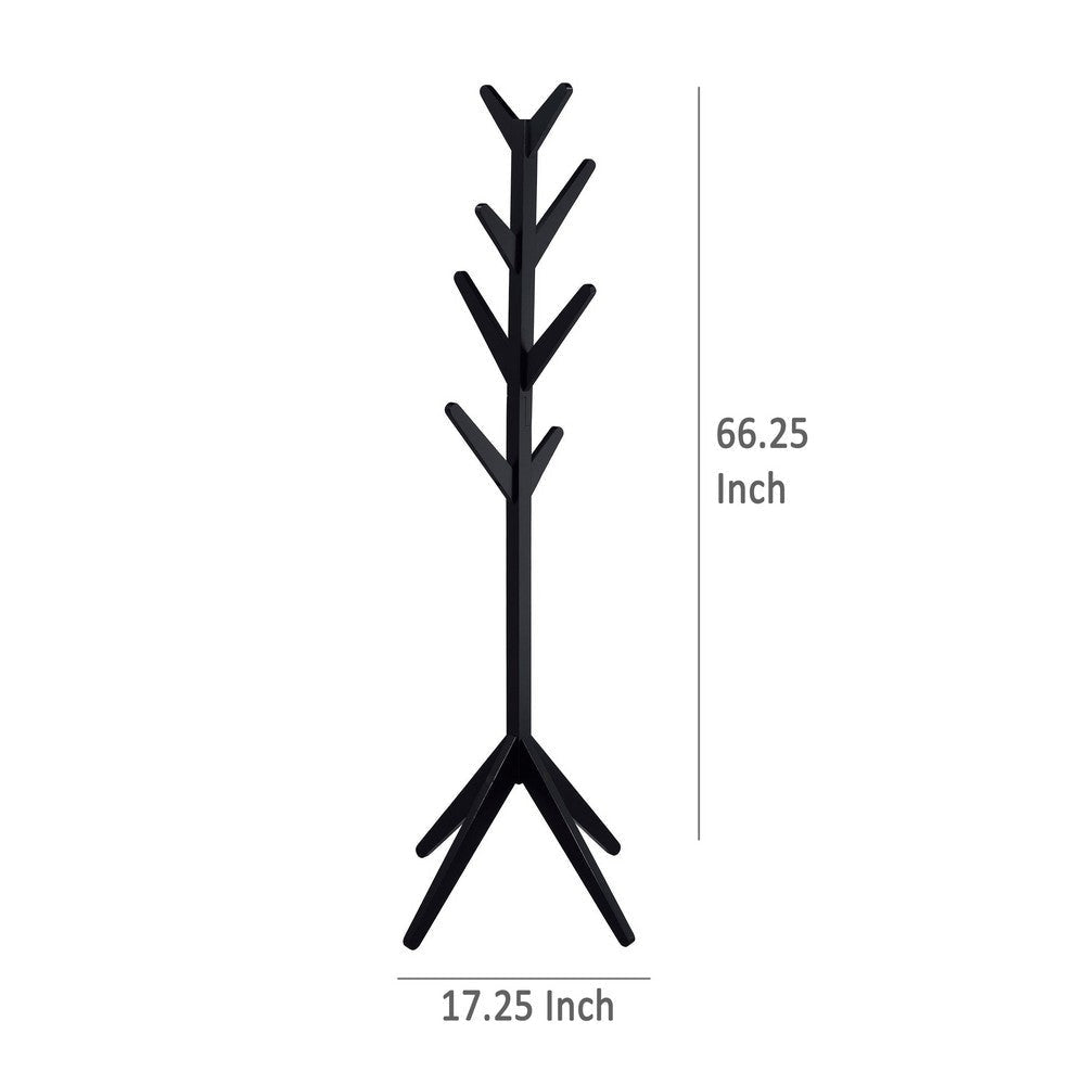 Margo Coat Rack 8 Hooks and Tree Inspired Design Black Solid wood