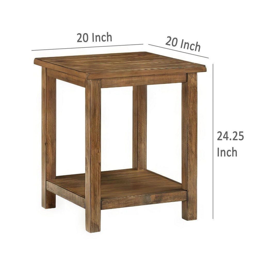 Ayne Side End Table 1 Shelf Distressed Brown Wood Square 20 Inch