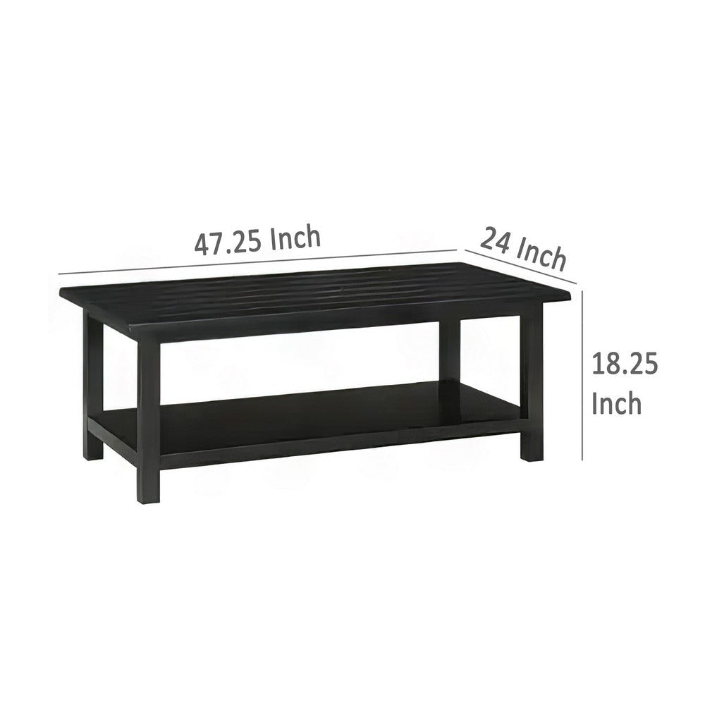 Ayne Coffee Table 1 Bottom Shelf Classic Black Wood Frame 47 Inch