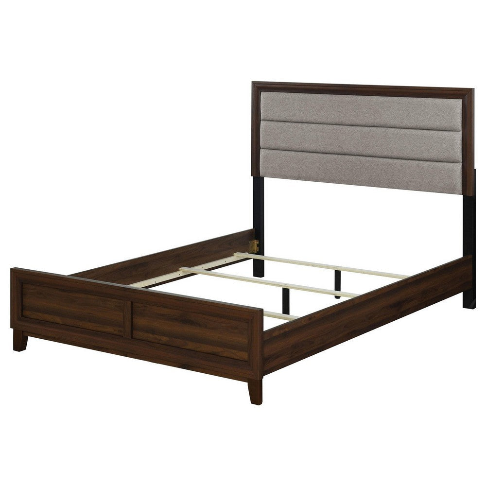 Yels King Size Bed Gray Channel Tufted Upholstery Walnut Brown Wood BM329212