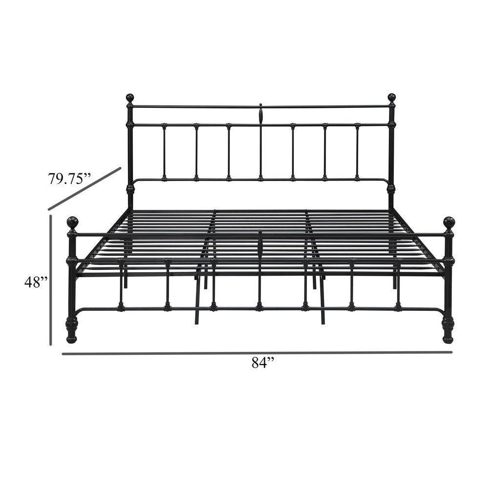 Nevy King Size Bed Classic Intricate Detailed Black Metal Open Frame