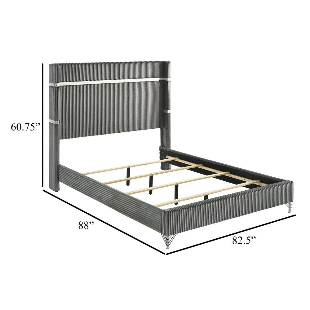 Jenny King Size Bed Wingback Fluted Upholstered Headboard Gray