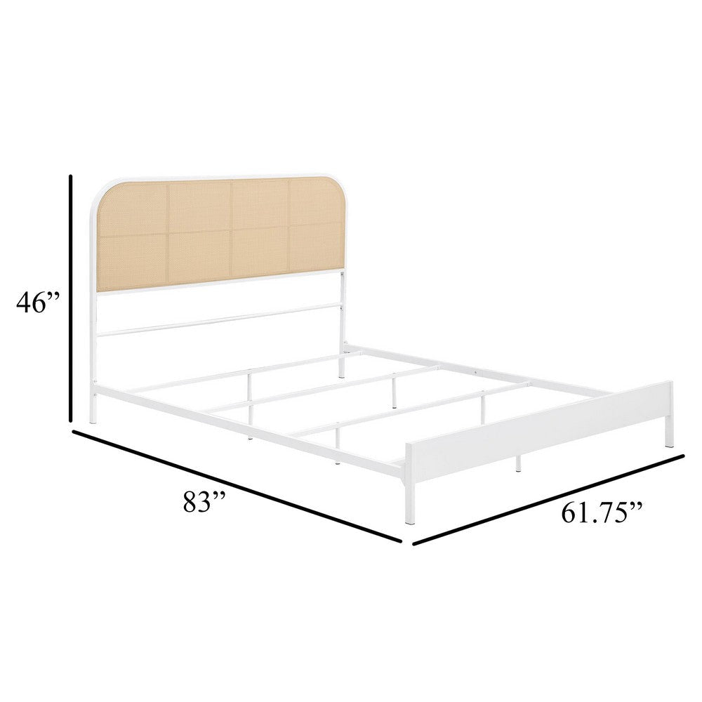 Ammy Queen Bed Radio Weave Headboard Brown Faux Rattan White Metal