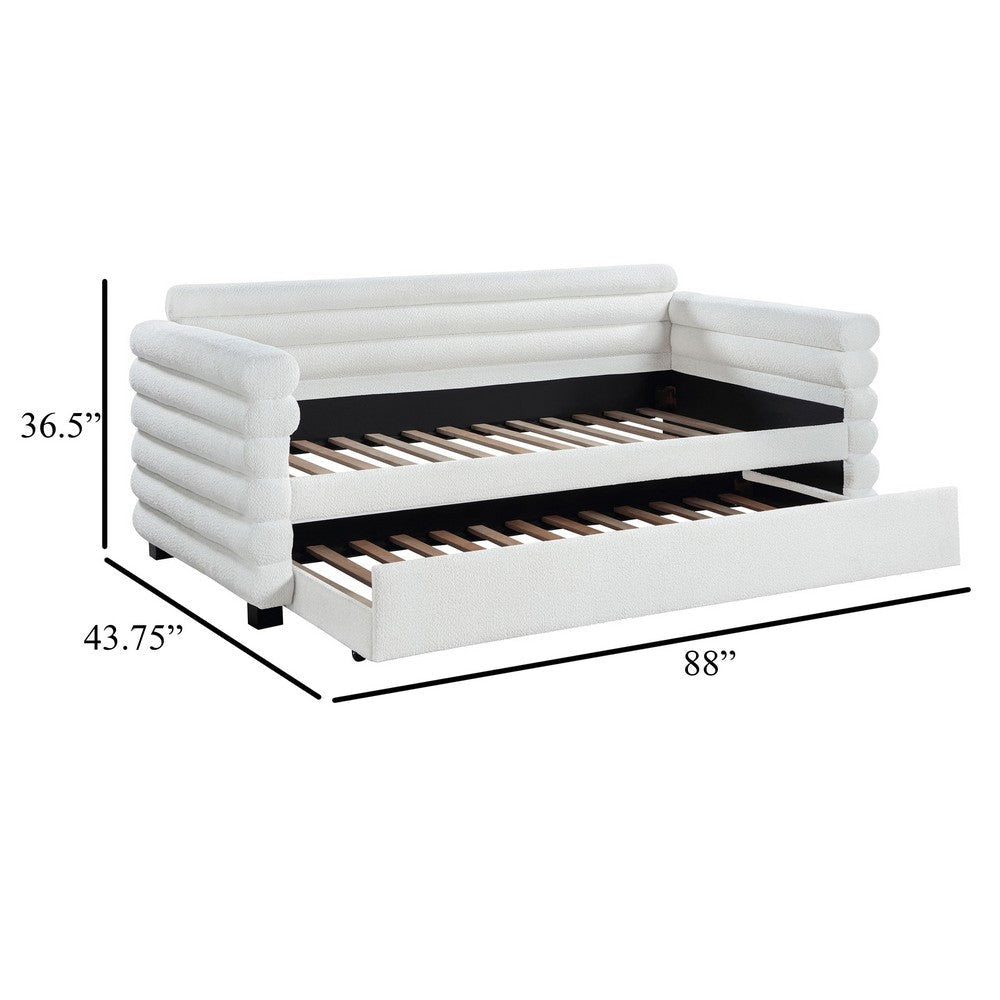 Ricia Twin Daybed with Trundle Layered Bolster Design White Boucle