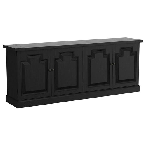 Som Dining Sideboard Buffet, 4 Carved Doors, Classic Black Pine Wood