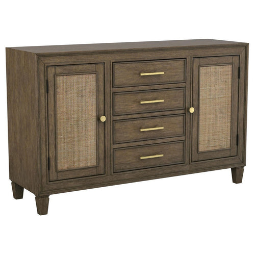 Andy Dining Sideboard Buffet with 4 Woven Rattan Doors, Brown Wood