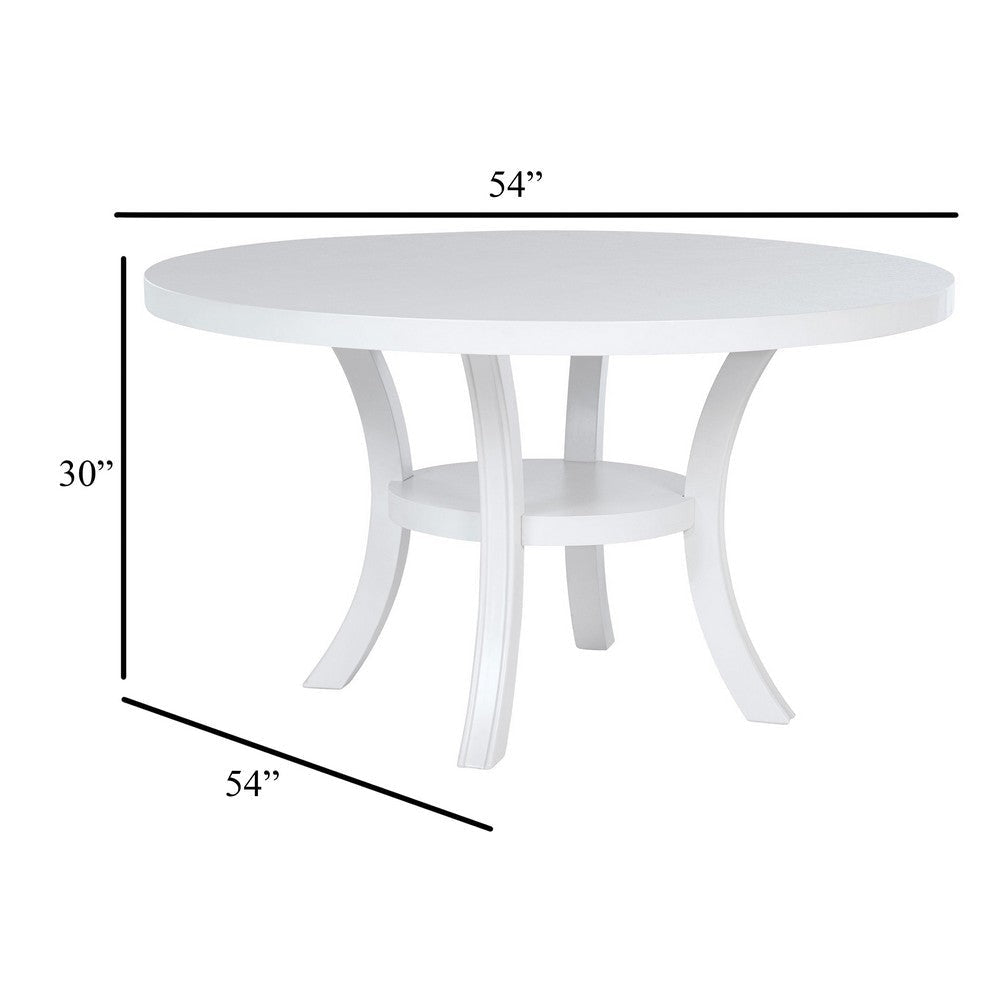 Judy Round Dining Table with Shelf and Flared Legs White Wood 54 Inch BM329286