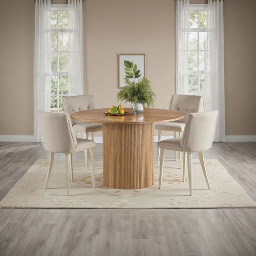 Bradd Dining Table with Natural Brown Wood Details 48 Inch Round BM329289