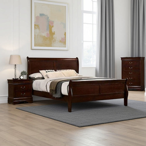 Poy 3 Piece Bedroom Set | Full Size | Cherry Brown | Metal Pull Handles