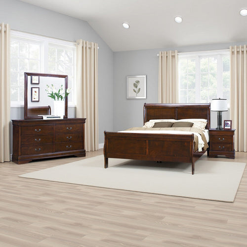 Fy 4 Piece Bedroom Set | Queen Size | Cherry Brown | Antique Brass Handles