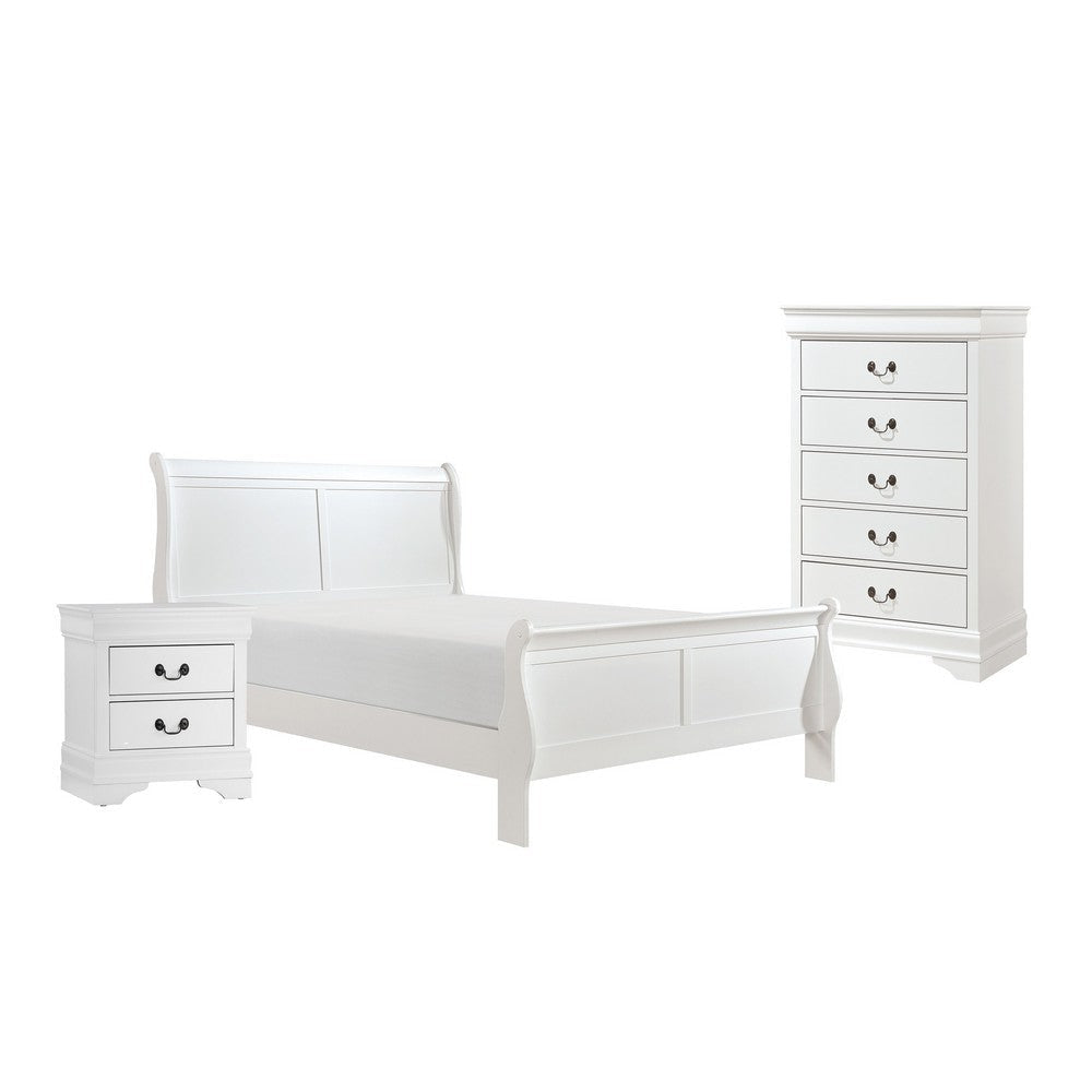 Fy 3 Piece Bedroom Set | Full Size | Classic White | Brass Handles BM329318