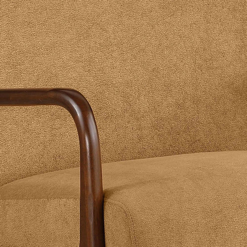 Arril Accent Chair Soft Honey Orange Fabric Cushions Dark Brown Wood