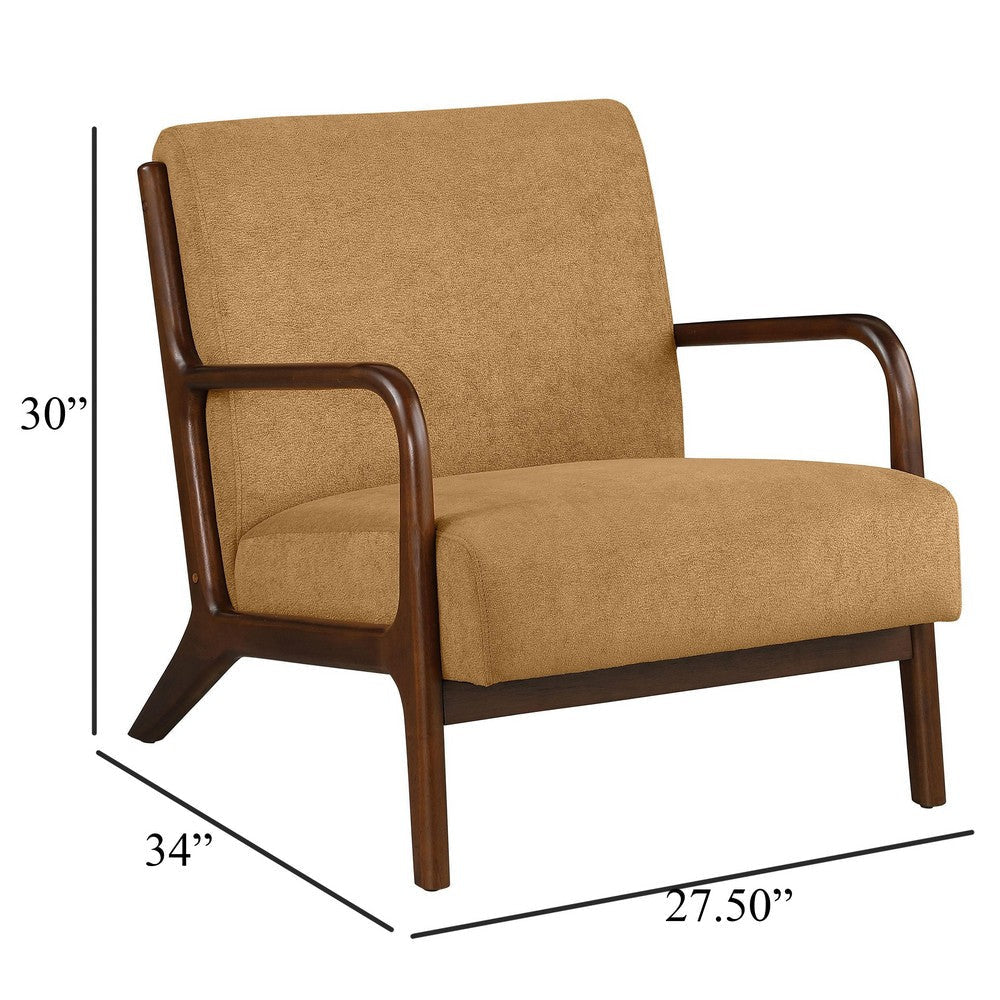 Arril Accent Chair Soft Honey Orange Fabric Cushions Dark Brown Wood