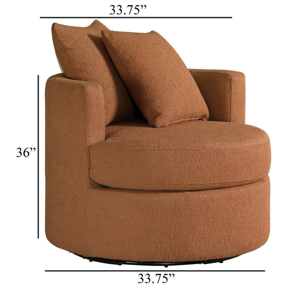 Catlyn Swivel Accent Chair Burnt Orange Fabric 2 Accent Pillows BM329649