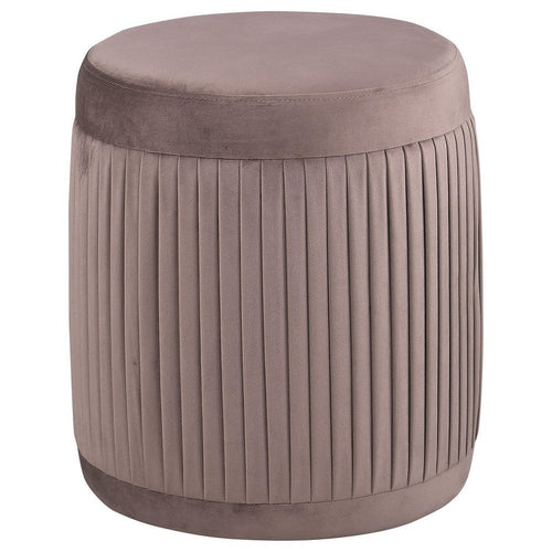 Tiana Ottoman, Mauve Fabric Pleated Design, Round 18 Inch, Wood Frame