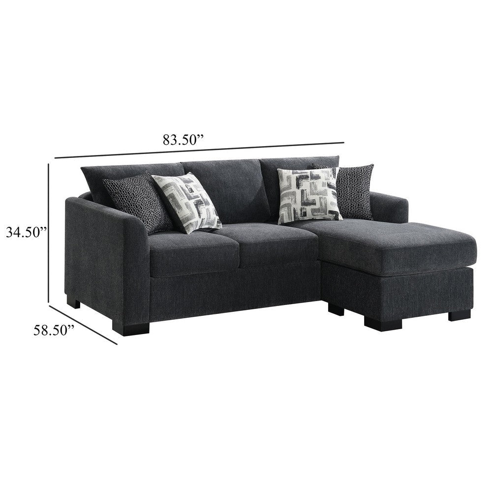 Storia Sleeper Sectional Chaise Sofa Dark Gray 4 Pillows 84 Inch BM329665