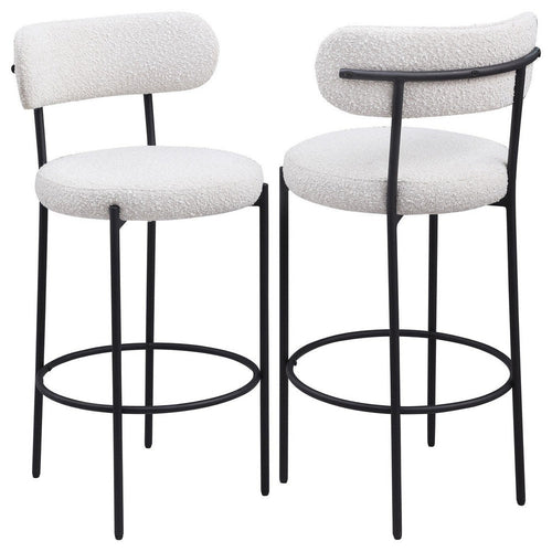Winona Bar Height Chair Set of 2, White Boucle, Black Metal 30 Inch