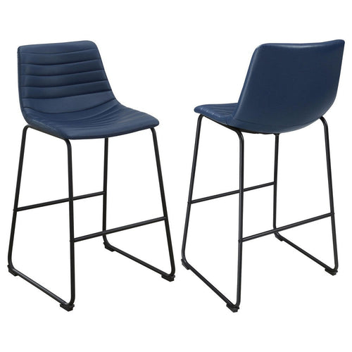 Zuno Counter Height Chair Set of 2, Blue Faux Leather, Black 26 Inch