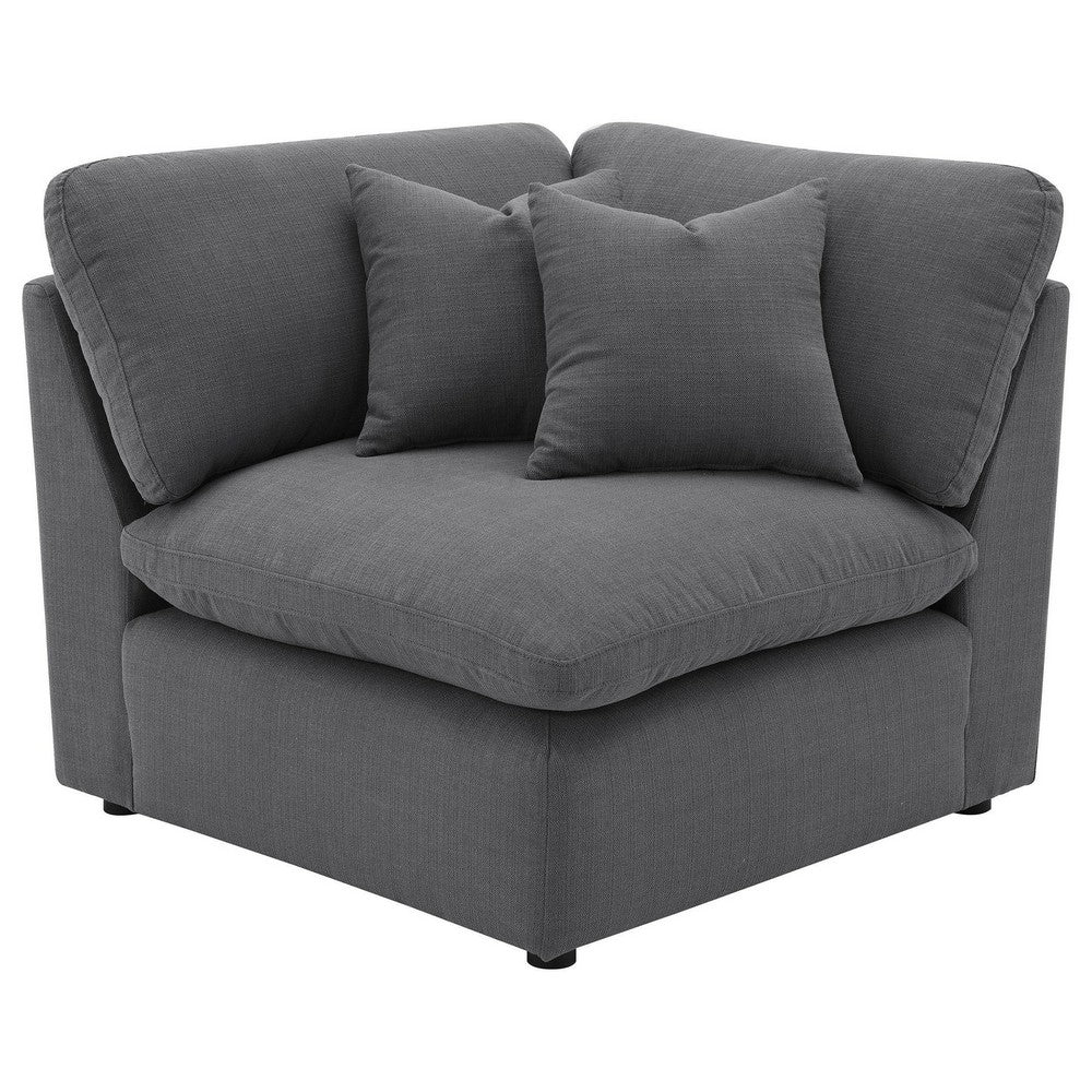Hobo 6pc Sectional Sofa, Charcoal Gray Fabric, 10 Pillows, 120 Inch