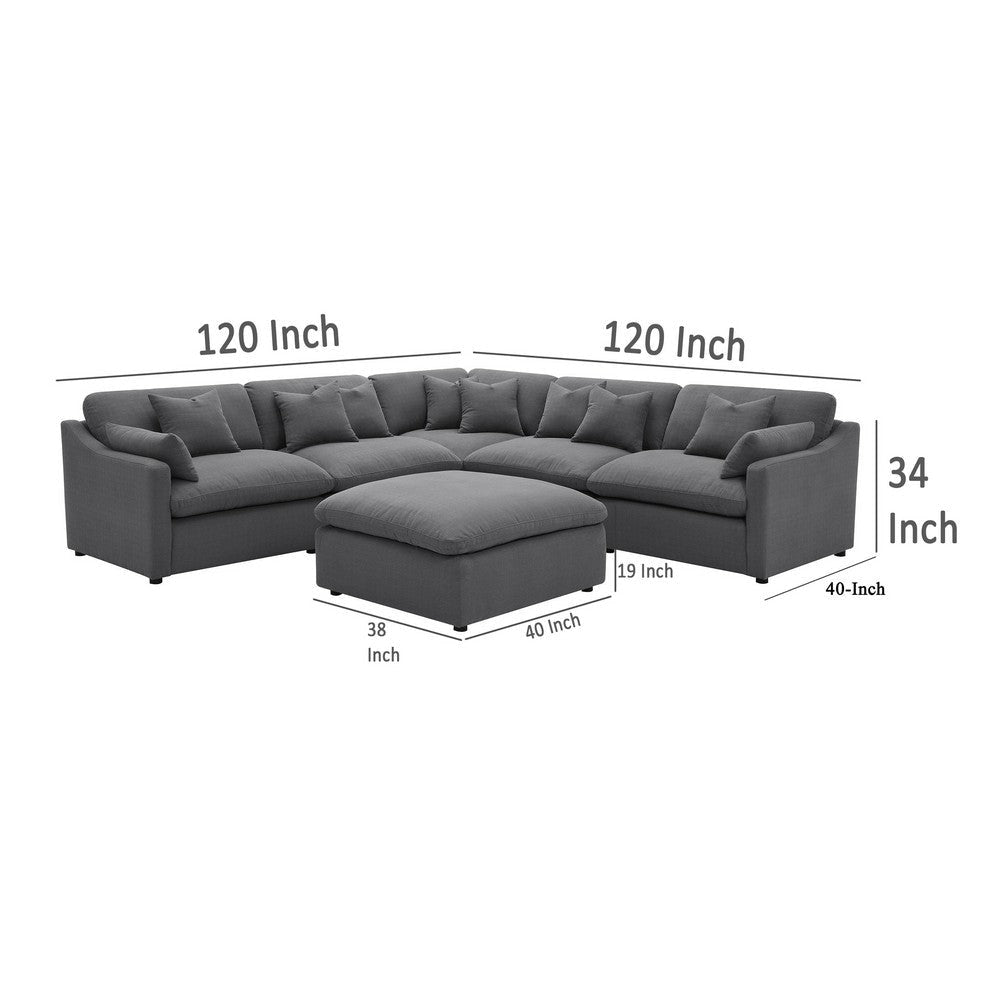 Hobo 6pc Sectional Sofa Charcoal Gray Fabric 10 Pillows 120 Inch BM329703