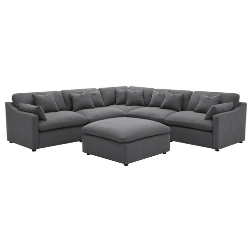 Hobo 6pc Sectional Sofa, Charcoal Gray Fabric, 10 Pillows, 120 Inch
