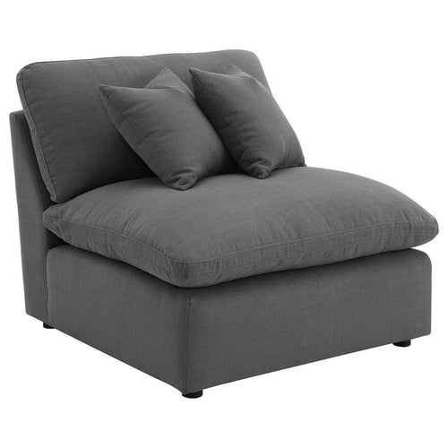 Hobo Modular Armless Chair, Charcoal Gray Fabric, 2 Pillows, 38 Inch
