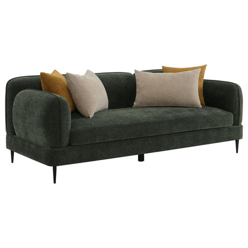 Dija Sofa with 4 Accent Throw Pillows, 84 Inch, Dark Green Chenille