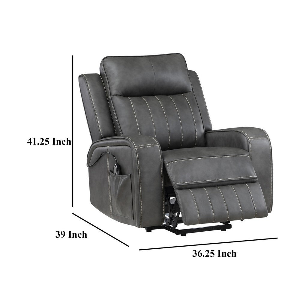 Josen Power Recliner Chair 36 Inch Gray Faux Leather Track Armrests BM329729