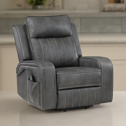 Josen Power Recliner Chair, 36 Inch Gray Faux Leather, Track Armrests