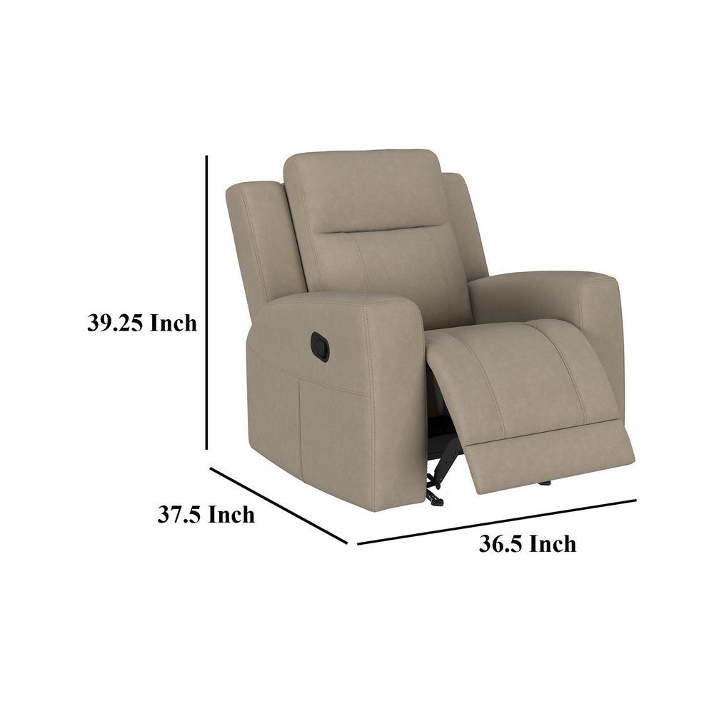 Krio Manual Recliner Chair 37 Inch Modern Taupe Brown Faux Leather BM329735