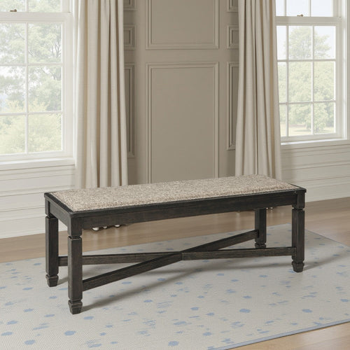 Ashley Trekk Dining Bench, X-Stretcher and Nailhead Trim, Black Wood, 50 Inch