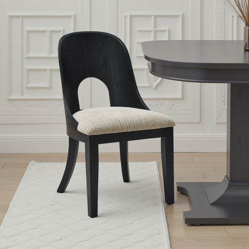 Ashley Robeck Dining Side Chair Set of 2, Herringbone Polyester, Black Wood
