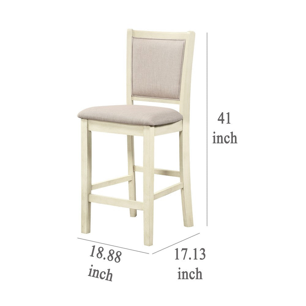 Han Counter Chair Set of 2 Beige Fabric Ivory Solid Rubberwood BM329812