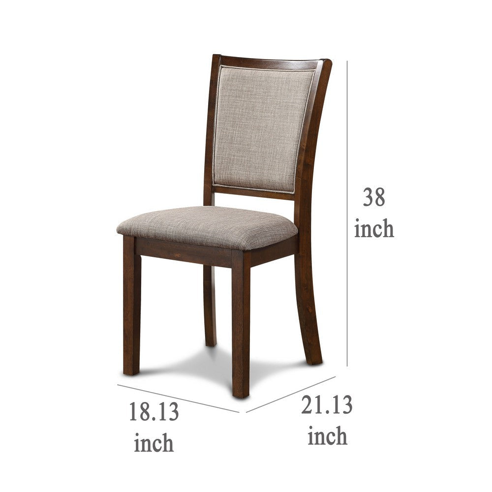 Han Dining Chair Set of 2 Light Brown Fabric Cherry Brown Solid Wood