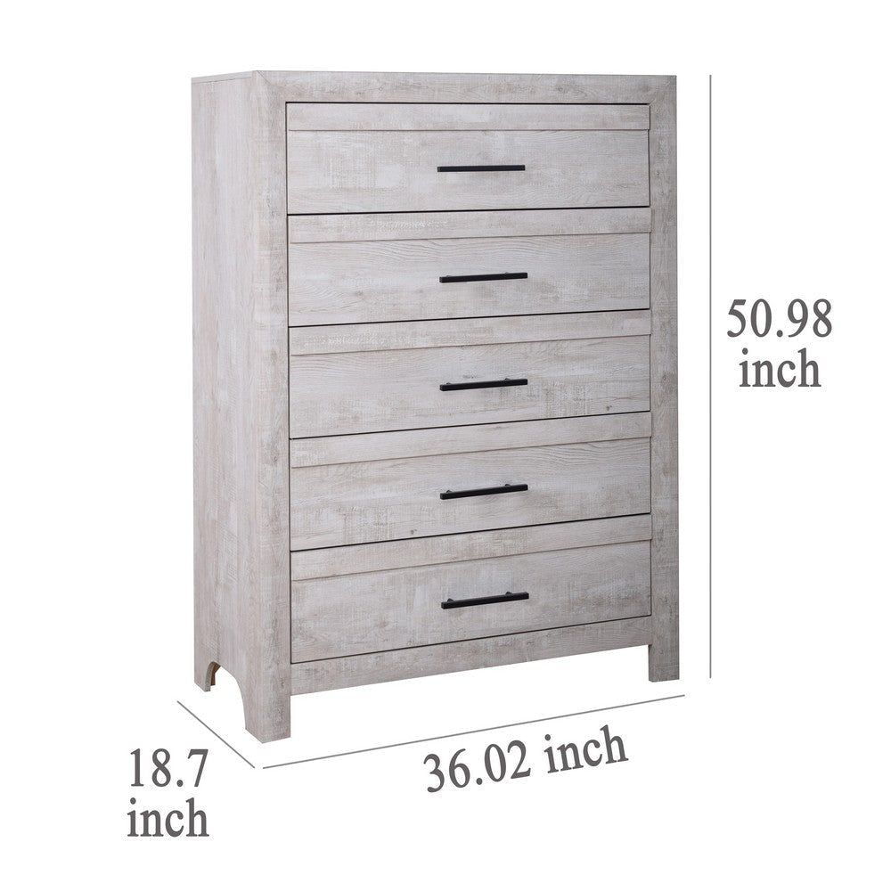 Bisca Tall Dresser Chest 5 Drawer Black Metal Handles Light Gray BM329820