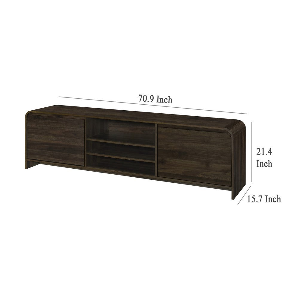Maria TV Stand Media Cabinet 2 Drawer and Shelves Brown Wood 71 Inch BM329824