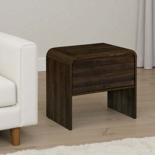 Maria Side End Table, Drawer and Waterfall Style, Brown Wood 22 Inch