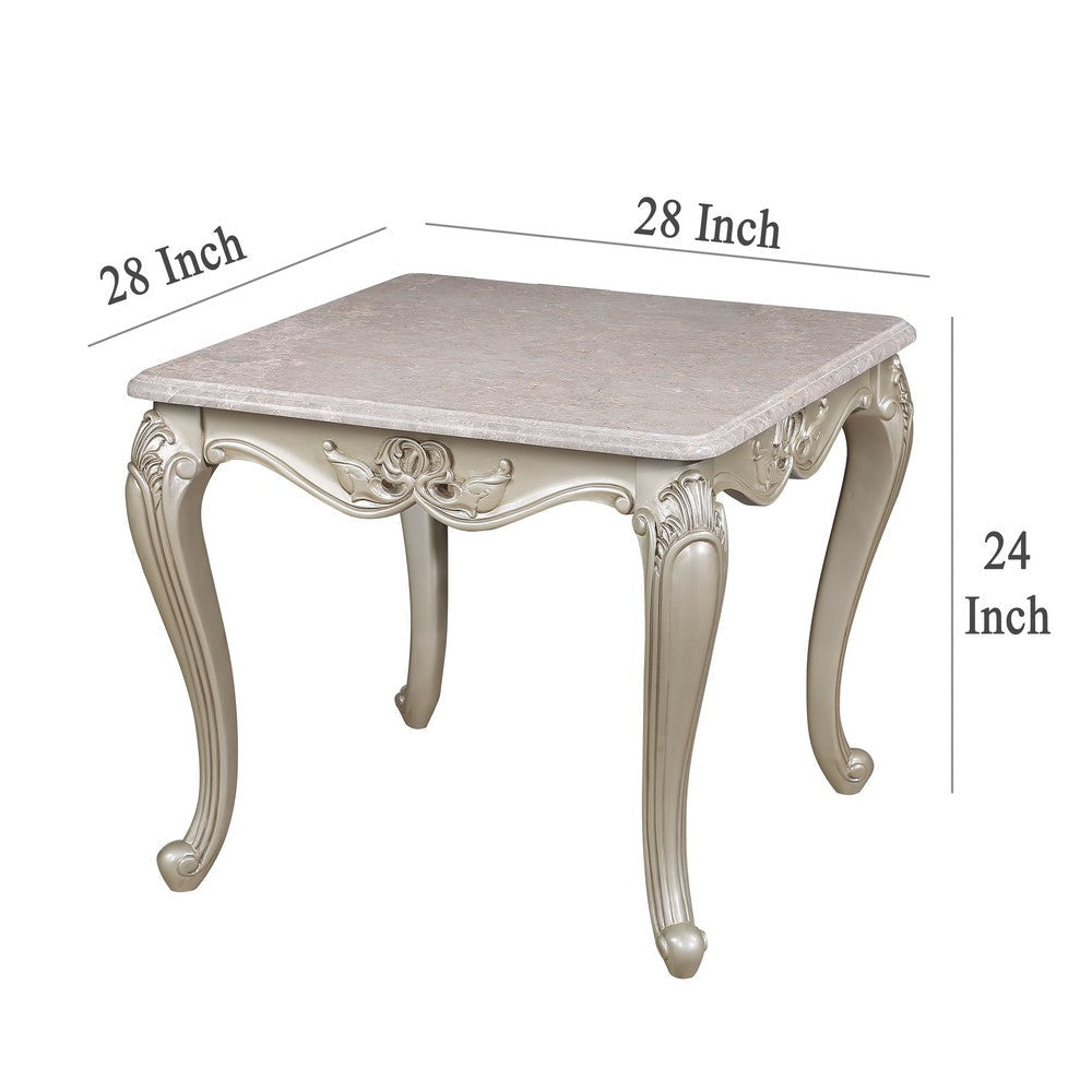 Kerra Side End Table Beige Marble Classic Carved Champagne 28 Inch BM329834