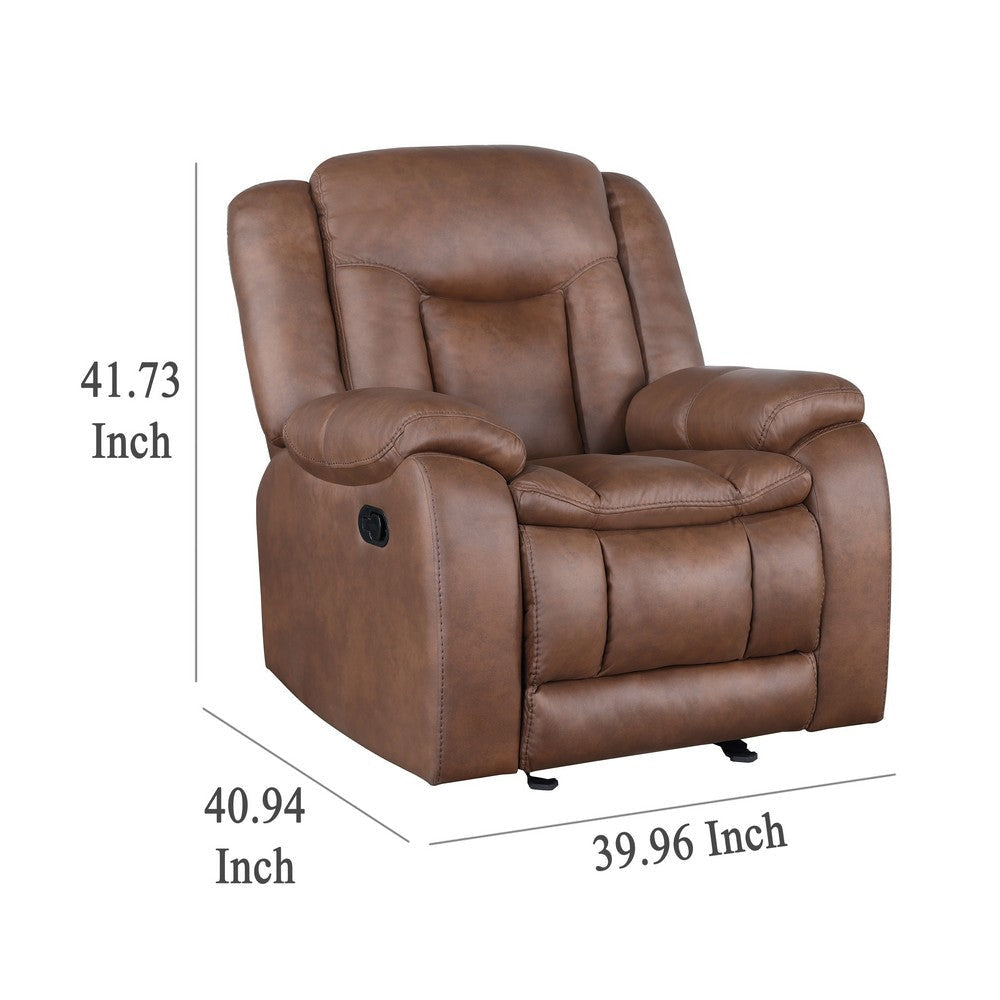 Olaf Manual Glider Recliner Chair Plush Saddle Brown Faux Leather BM329837
