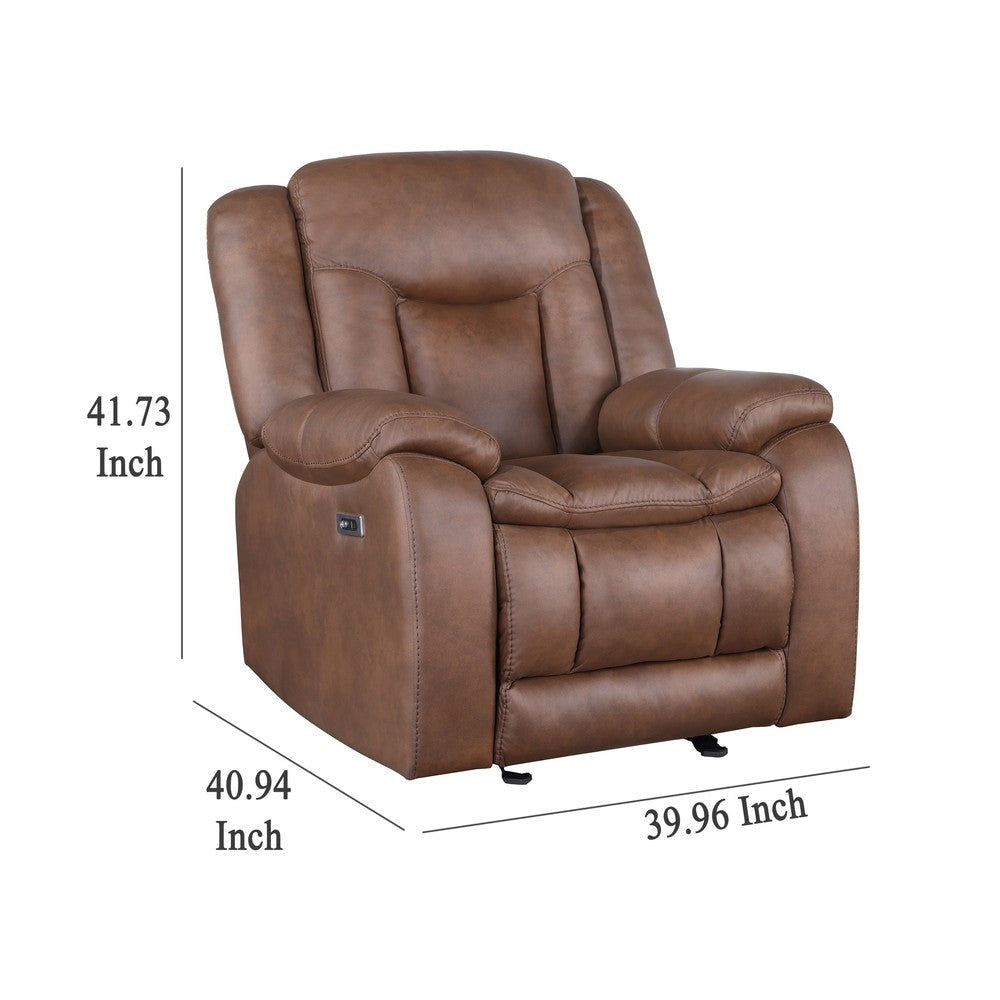 Olaf Power Recliner Chair Chaise Footrest Saddle Brown Faux Leather BM329839